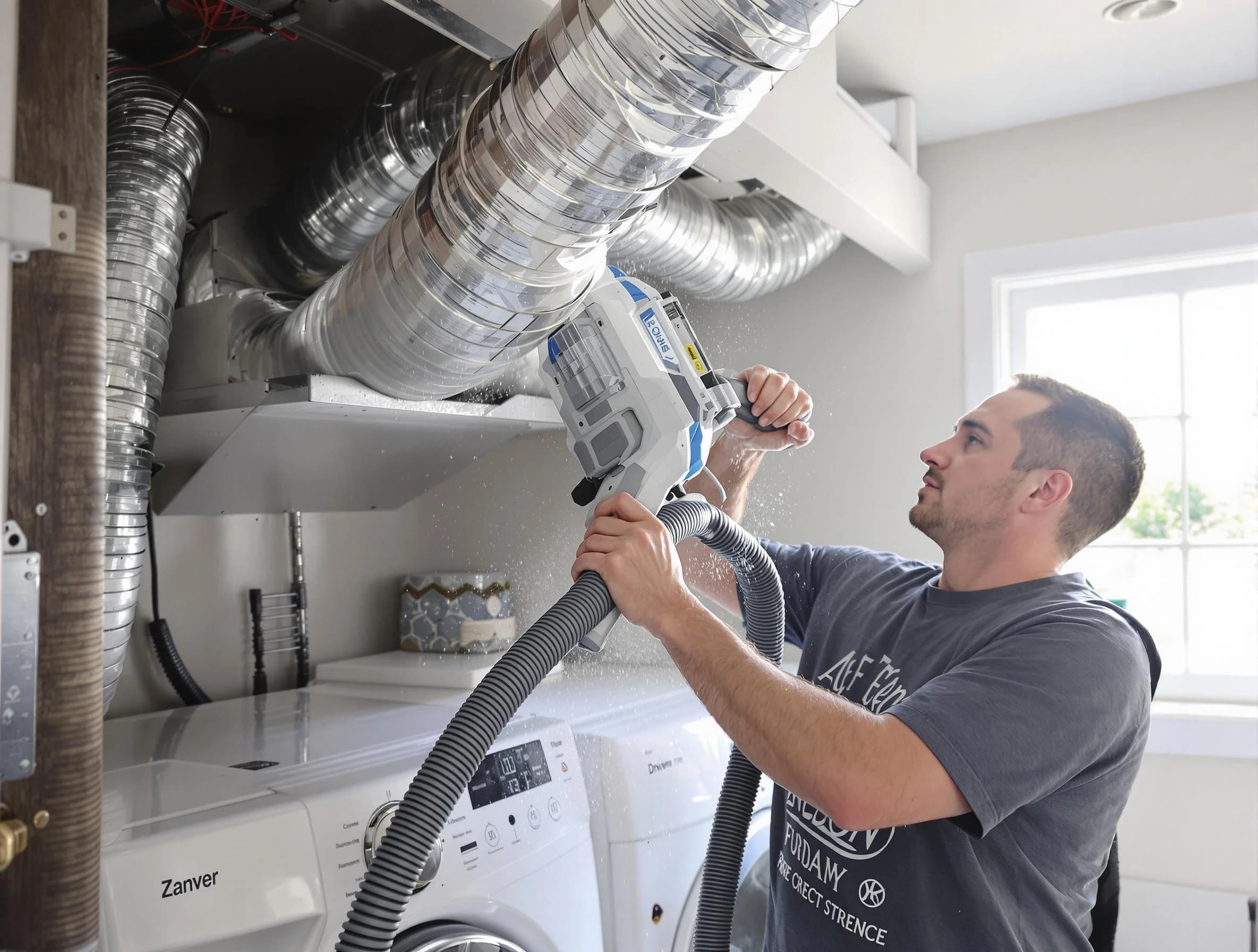 Leeds Dryer Vent Cleaning specialist cleaning deep within a dryer vent duct system in Leeds