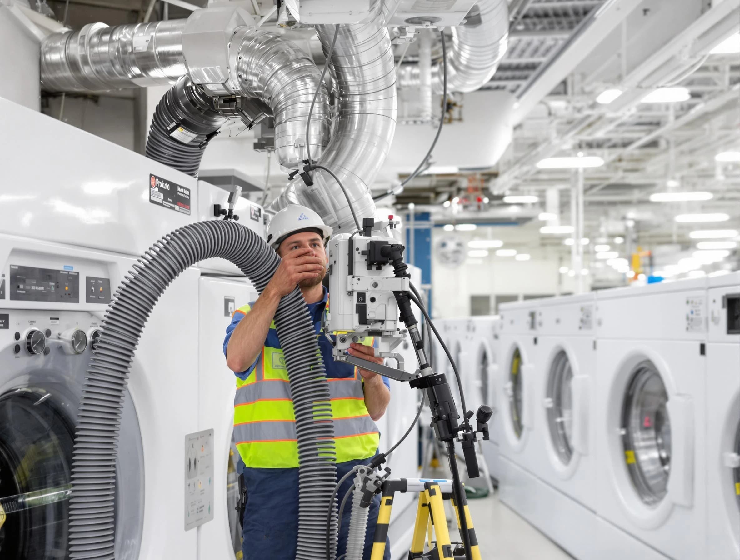 Leeds Dryer Vent Cleaning team performing commercial-grade dryer vent cleaning at a business facility in Leeds