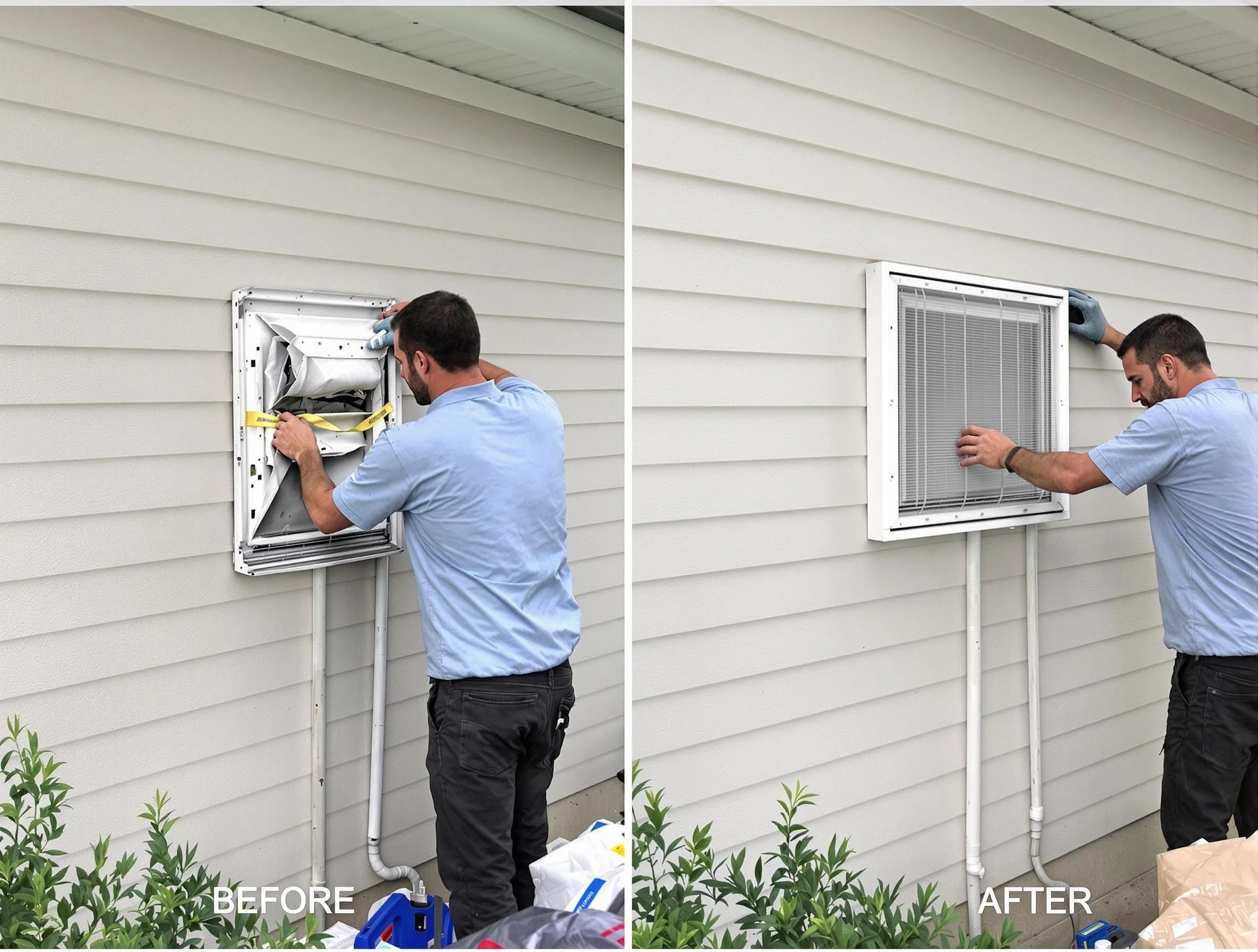 Leeds Dryer Vent Cleaning technician installing high-quality dryer vent cover at a residential property in Leeds